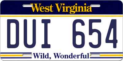 WV license plate DUI654
