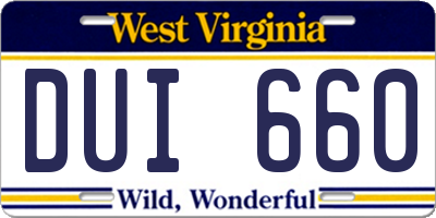WV license plate DUI660