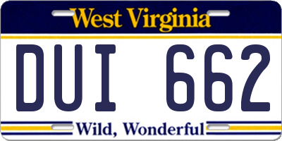 WV license plate DUI662
