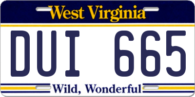 WV license plate DUI665