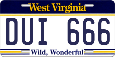 WV license plate DUI666
