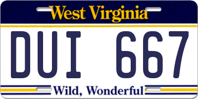 WV license plate DUI667