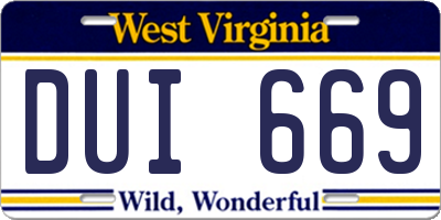 WV license plate DUI669