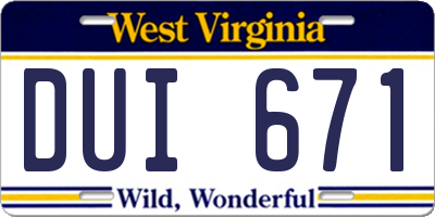 WV license plate DUI671