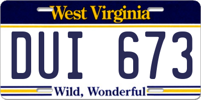 WV license plate DUI673