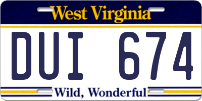 WV license plate DUI674