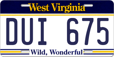 WV license plate DUI675