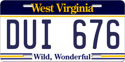WV license plate DUI676
