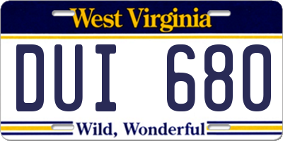 WV license plate DUI680
