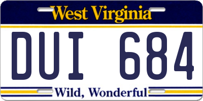 WV license plate DUI684