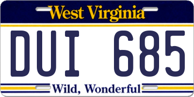 WV license plate DUI685