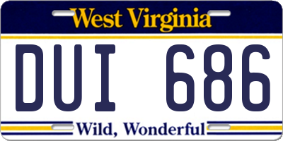 WV license plate DUI686