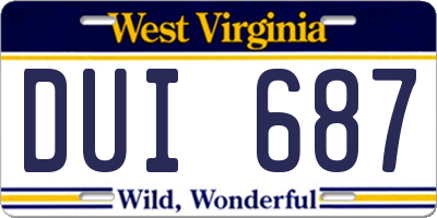 WV license plate DUI687