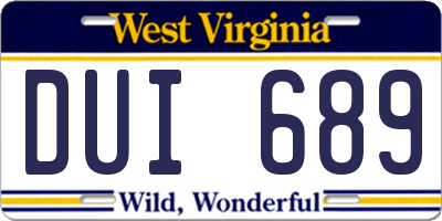 WV license plate DUI689