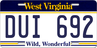 WV license plate DUI692
