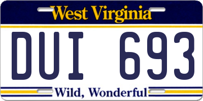 WV license plate DUI693