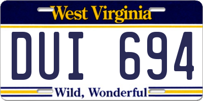 WV license plate DUI694