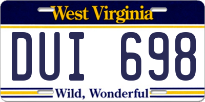 WV license plate DUI698