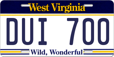 WV license plate DUI700