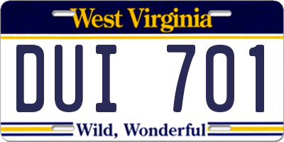 WV license plate DUI701