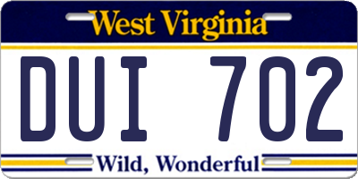 WV license plate DUI702