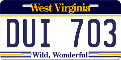 WV license plate DUI703