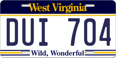 WV license plate DUI704