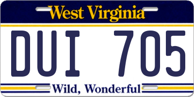 WV license plate DUI705