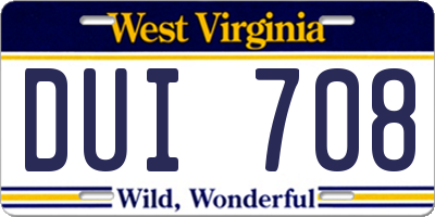 WV license plate DUI708