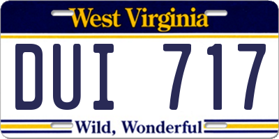 WV license plate DUI717