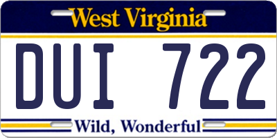 WV license plate DUI722