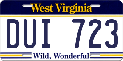 WV license plate DUI723