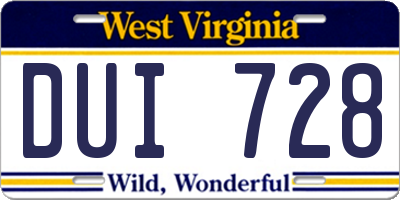 WV license plate DUI728
