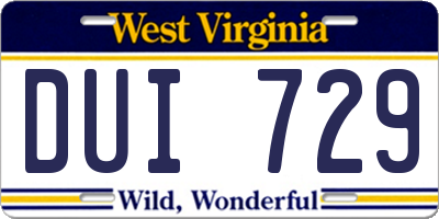 WV license plate DUI729