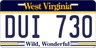 WV license plate DUI730