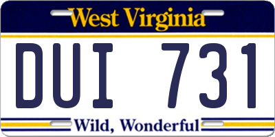 WV license plate DUI731