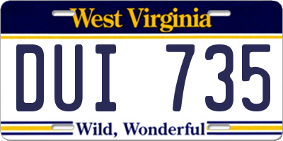 WV license plate DUI735