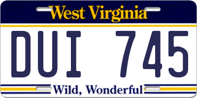 WV license plate DUI745