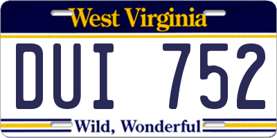 WV license plate DUI752