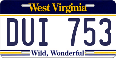 WV license plate DUI753