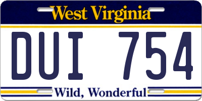 WV license plate DUI754