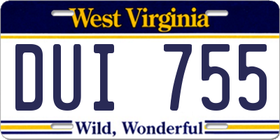 WV license plate DUI755