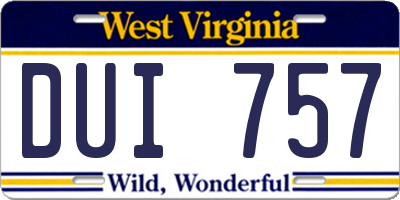 WV license plate DUI757