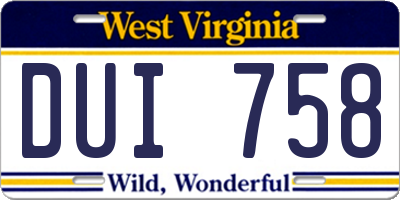 WV license plate DUI758