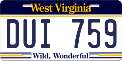 WV license plate DUI759