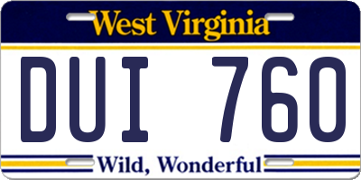 WV license plate DUI760