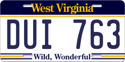 WV license plate DUI763