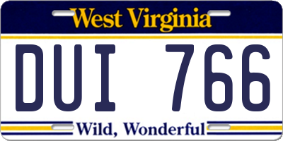 WV license plate DUI766