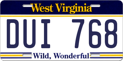 WV license plate DUI768