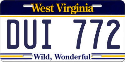 WV license plate DUI772